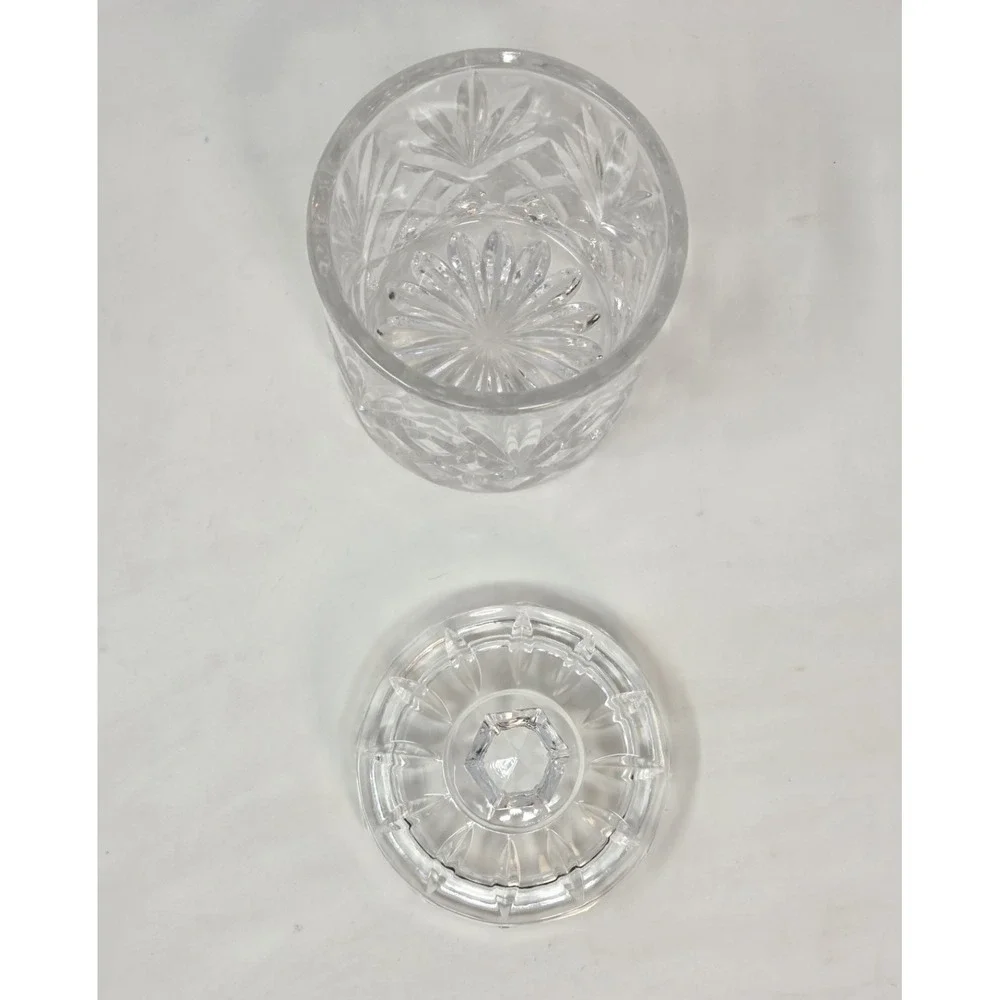 Cut Lead Crystal Biscuit Jar Lidded Diamond Fan Pattern Faceted Knob Candy Dish